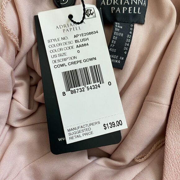 NWT Adrianna Papell Cowl Neck Full Length Formal Dress Women's 0 Pink Slit Crepe - Picture 4 of 8